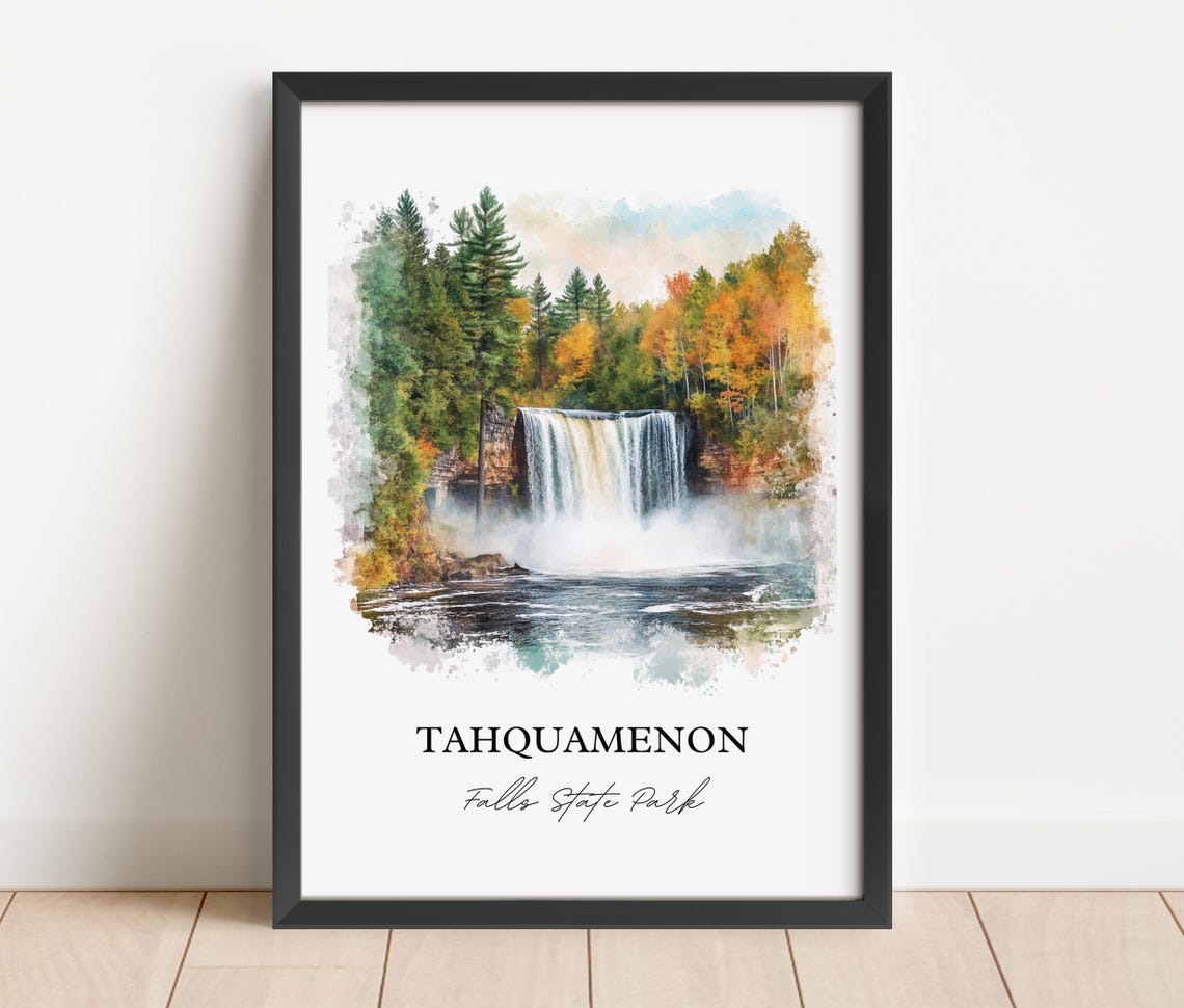 Tahquamenon Falls Watercolor Autumn Waterfall Scene Art Poster - Image 3