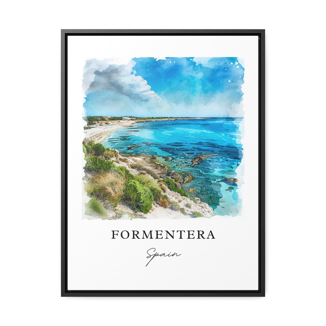 Formentera Spain Turquoise Beach Watercolor Island Coast Poster - Image 3