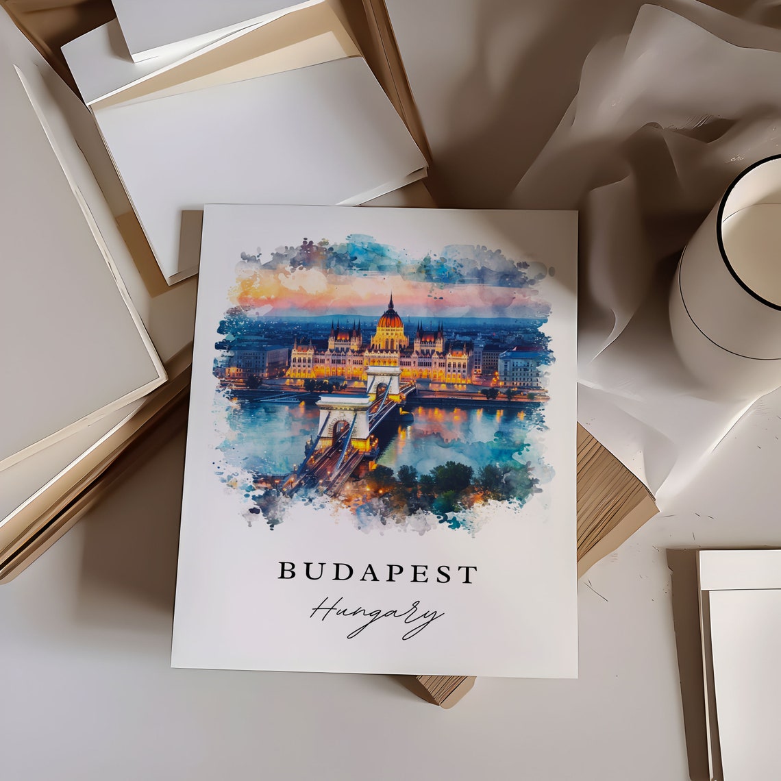 Budapest Skyline Travel Poster, Custom Text Gift - Image 6