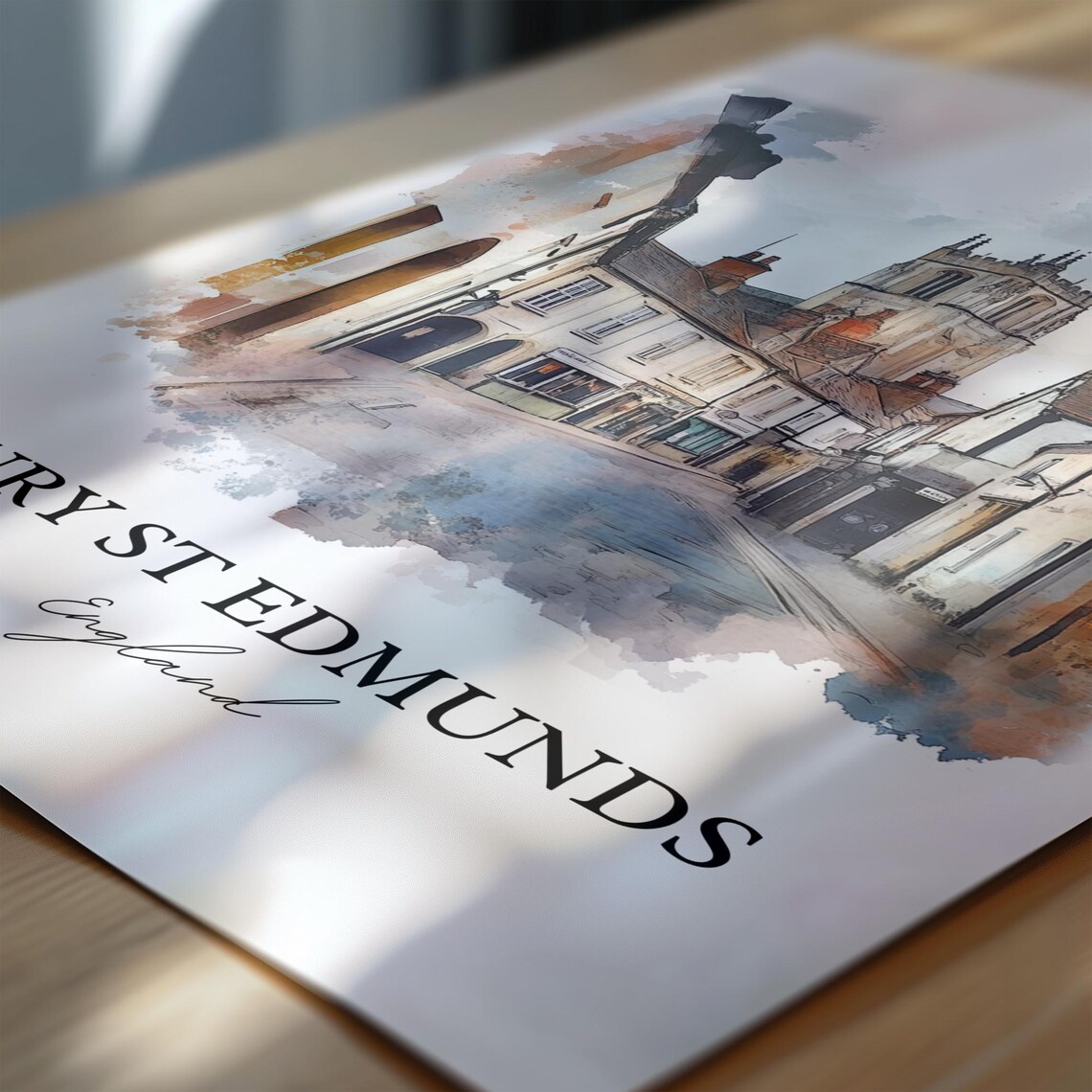 Bury St Edmunds England Historic Street Watercolor Skyline Art Poster - Image 6
