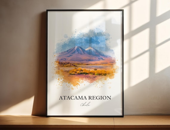 Atacama Region Chile Watercolor Desert Volcano Travel Poster