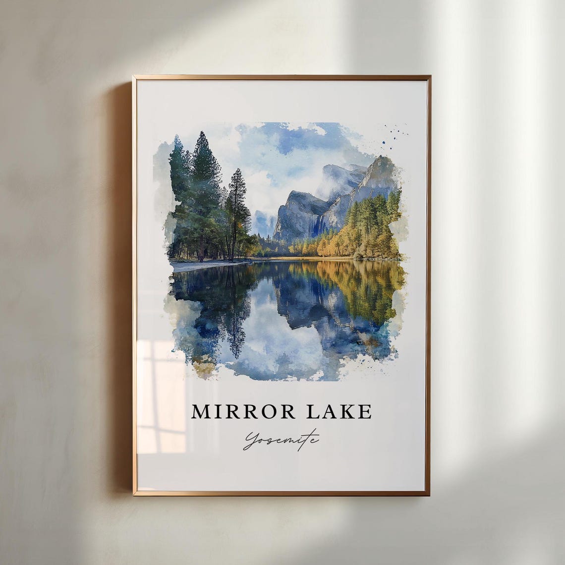 Mirror Lake Yosemite Granite Peaks Reflection Watercolor Poster