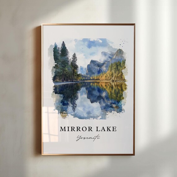 Mirror Lake Yosemite Granite Peaks Reflection Watercolor Poster