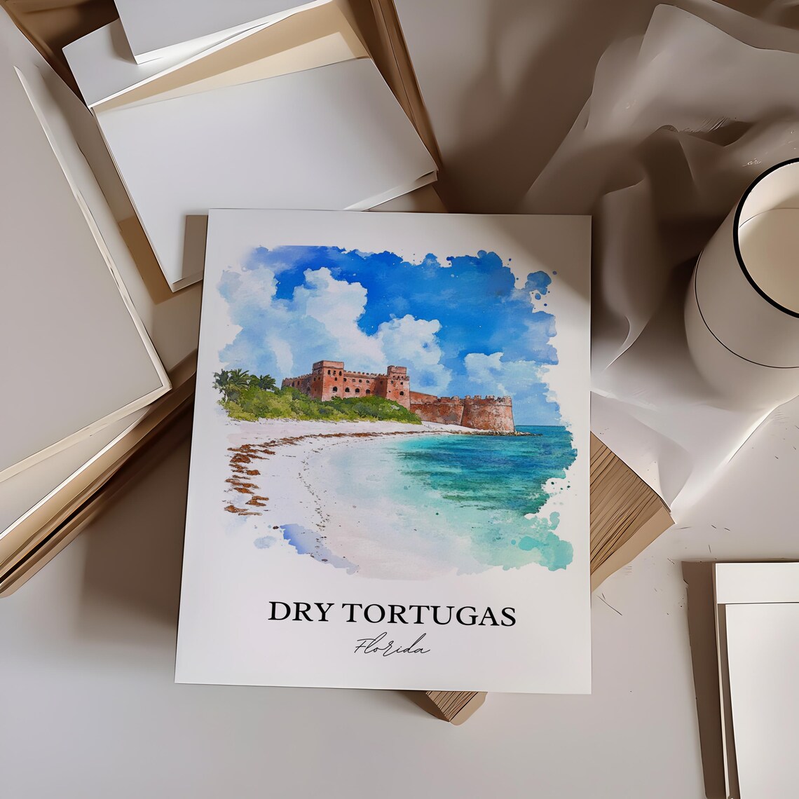 Dry Tortugas Florida Historic Fort Beach Watercolor Travel Poster - Image 4