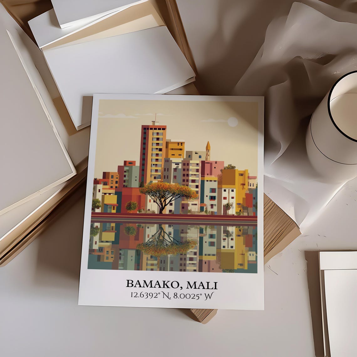 Bamako Mali Riverside Skyline Warm Sunset Retro Travel Poster - Image 4