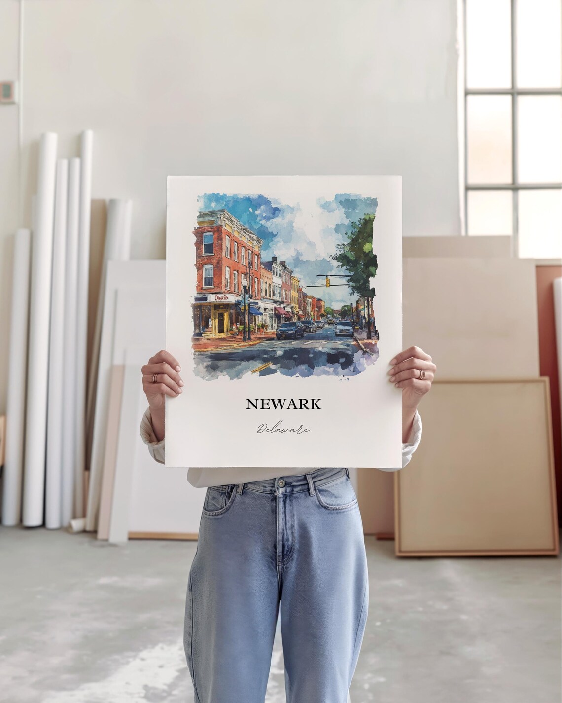 Newark Delaware Watercolor Travel Poster, UDel - Image 3