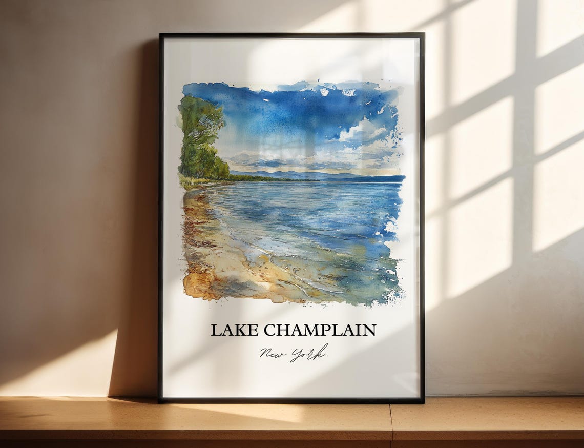 Lake Champlain New York Watercolor Calm Shoreline Scene Poster