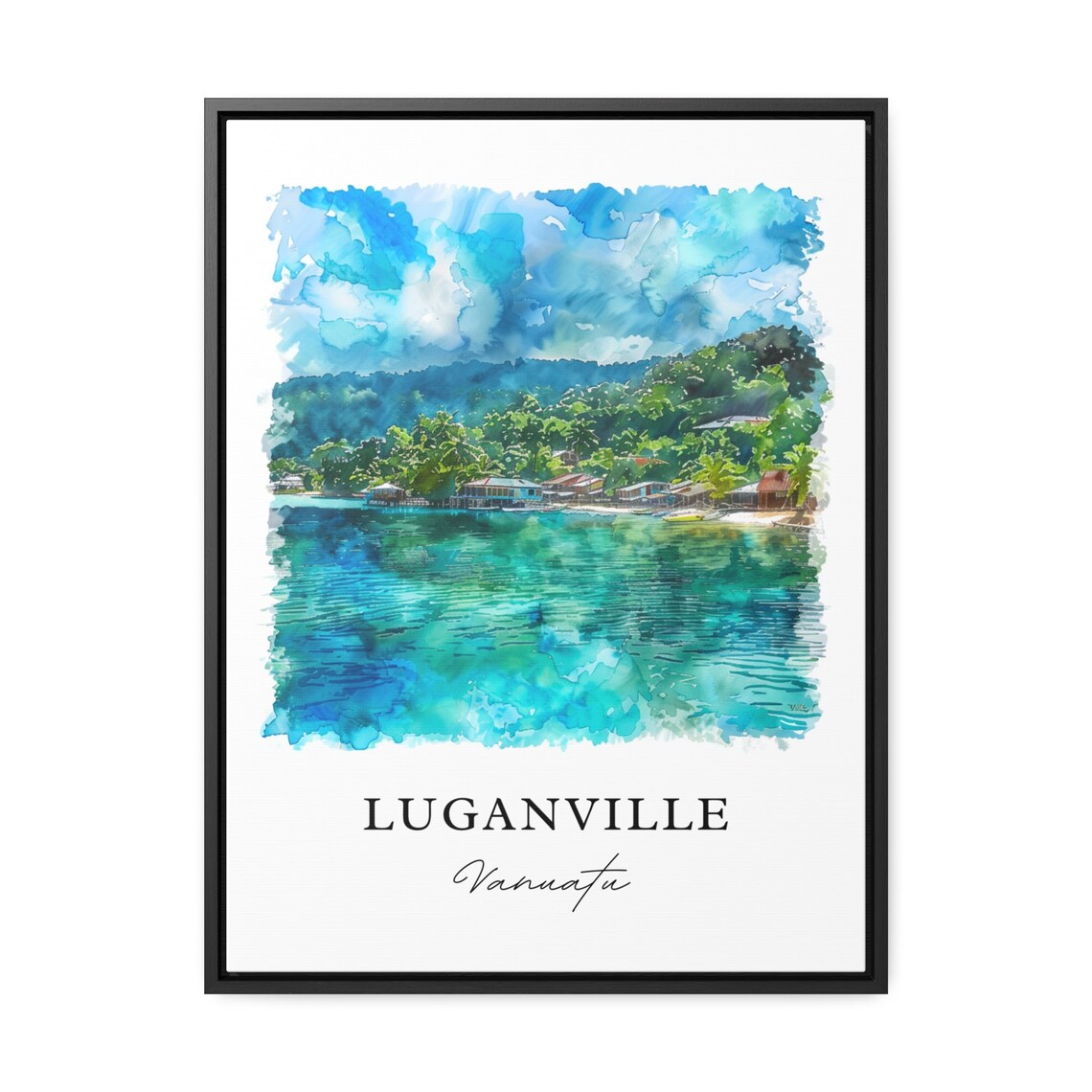 Luganville Vanuatu Turquoise Lagoon Village Watercolor Art Print - Image 3