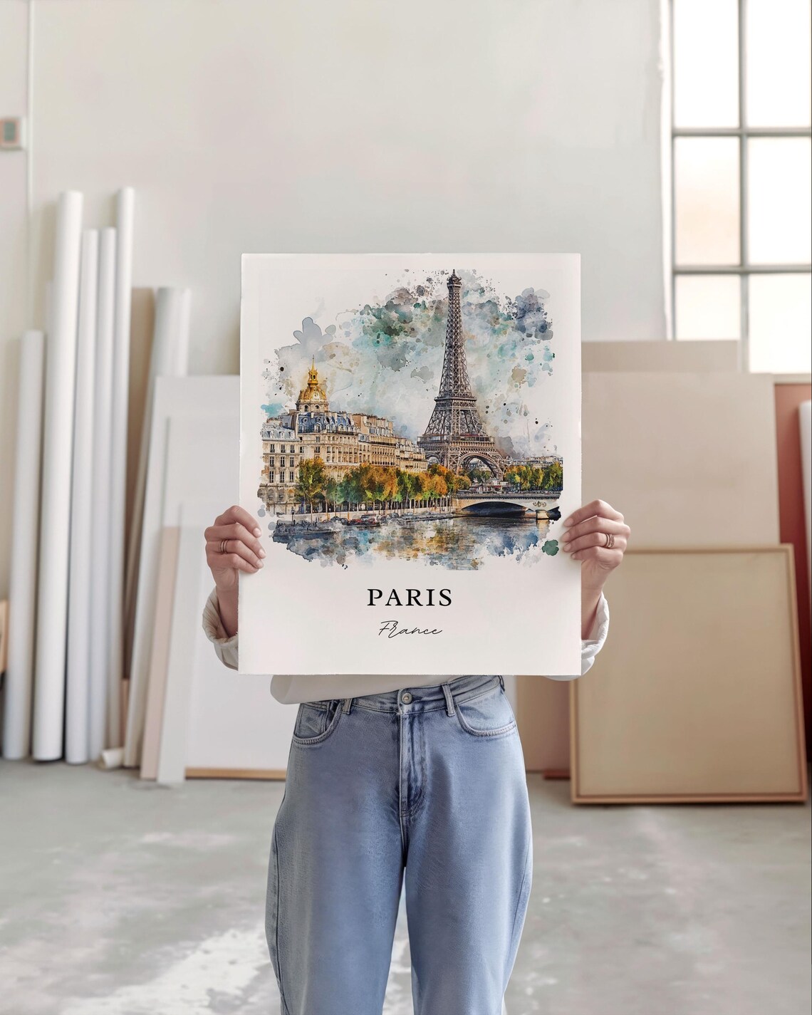 Paris Seine River Watercolor Travel Poster, France - Image 3