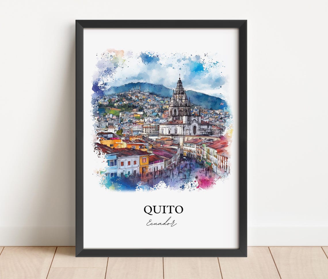 Quito Ecuador Old Town Church Andes Mountain Watercolor Poster - Image 3