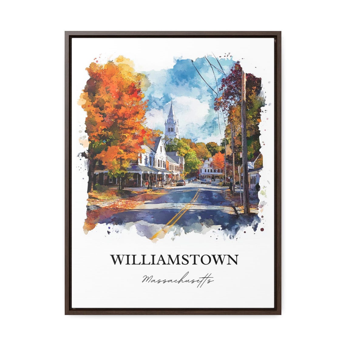 Williamstown Massachusetts Watercolor Autumn Town Scene Poster - Image 2