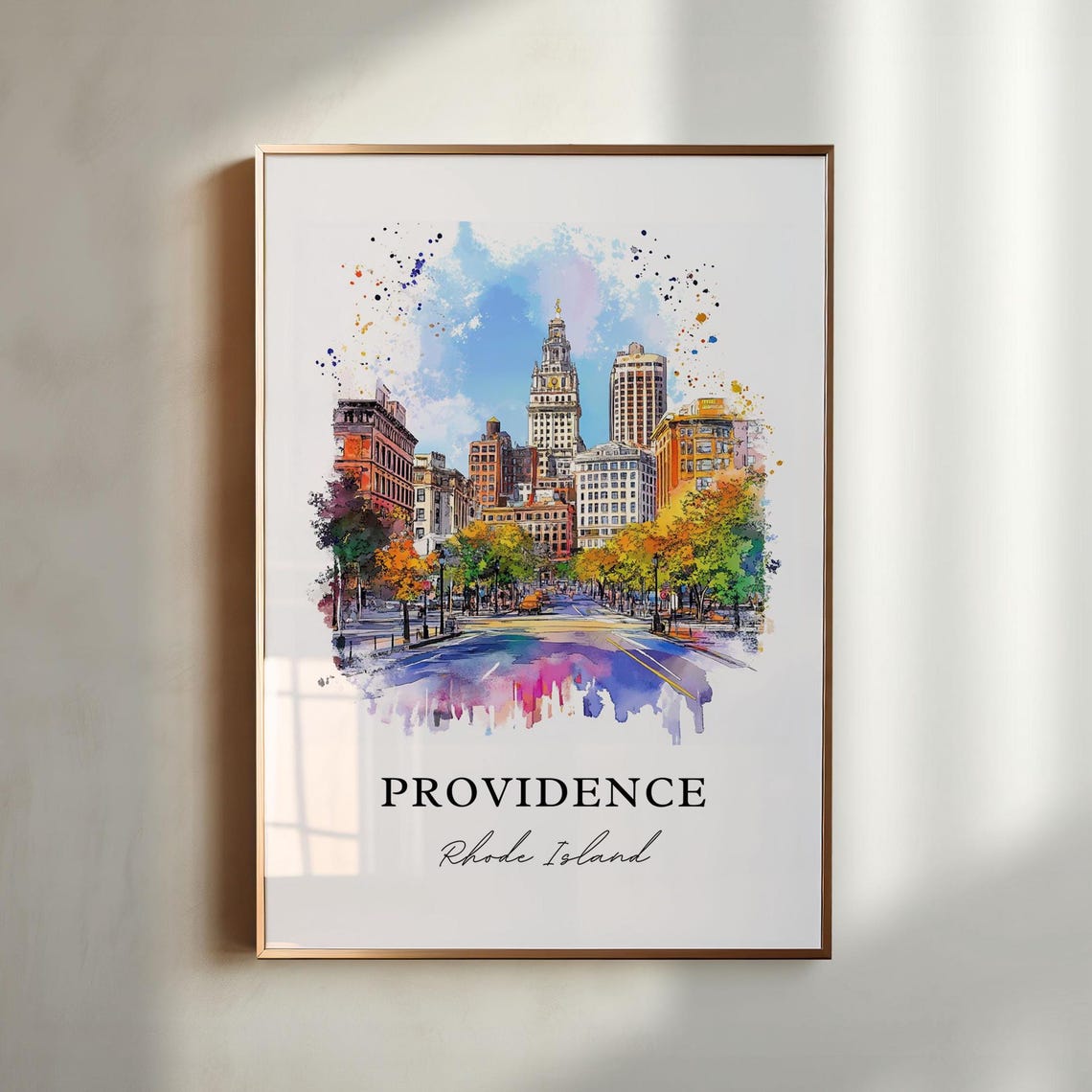 Providence Rhode Island Downtown Skyline Watercolor City Poster