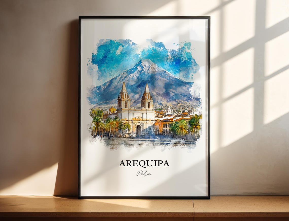 Arequipa Watercolor Travel Poster, Peru Wall Art