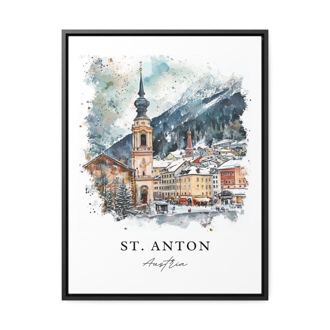 St. Anton Austria Snowy Alpine Village Watercolor Ski Poster - Image 2