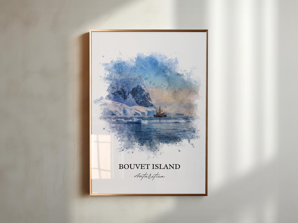 Bouvet Island Remote Watercolor Snowy Peaks Ship Travel Poster - Image 5