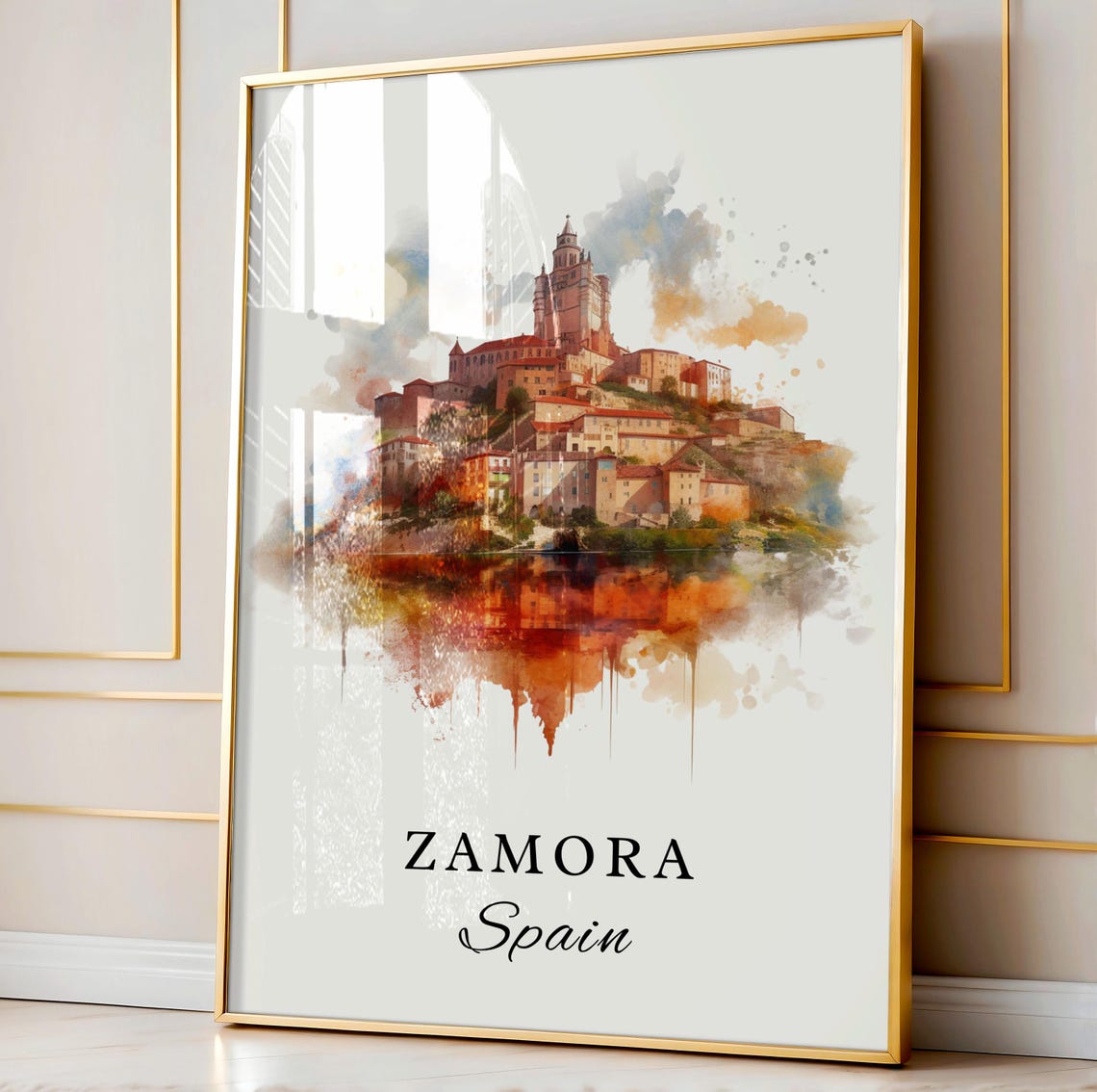 Zamora Spain Riverside Hilltop Old Town Watercolor City Poster