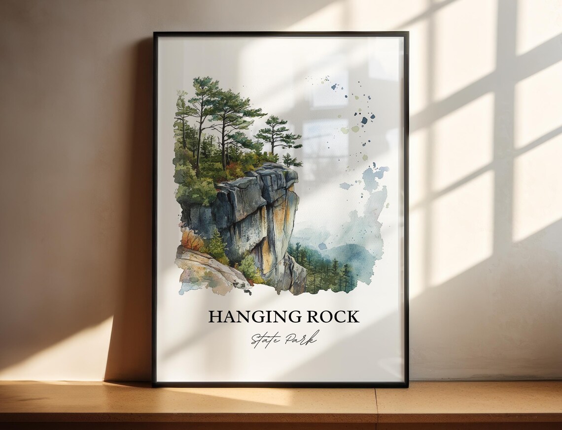 Hanging Rock State Park Watercolor Cliff Overlook Pines Poster