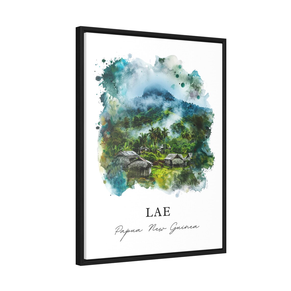 Lae Papua New Guinea Misty Jungle Village Watercolor Art Travel Poster - Image 2