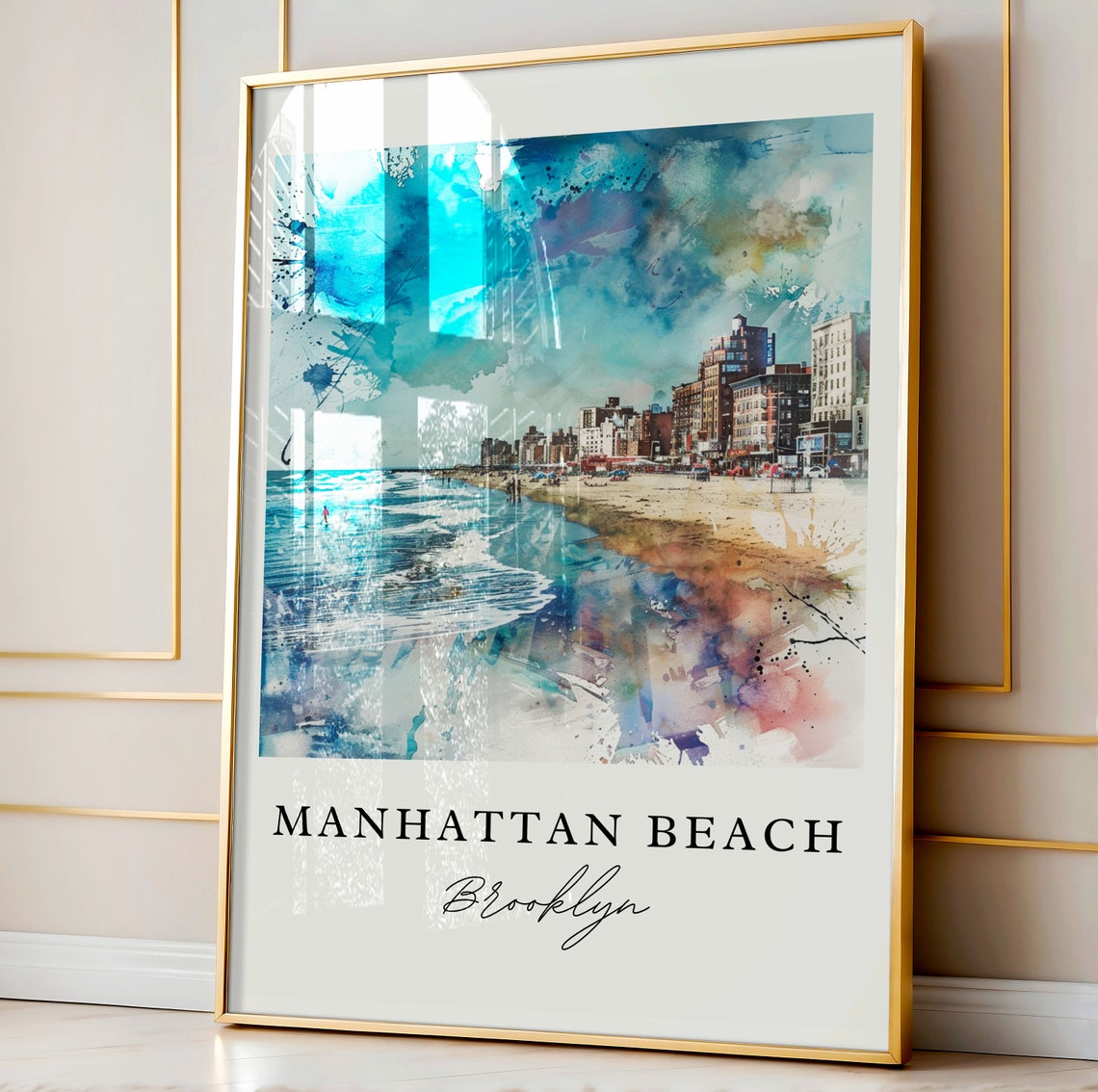 Manhattan Beach Brooklyn New York Watercolor Beachfront Poster - Image 4