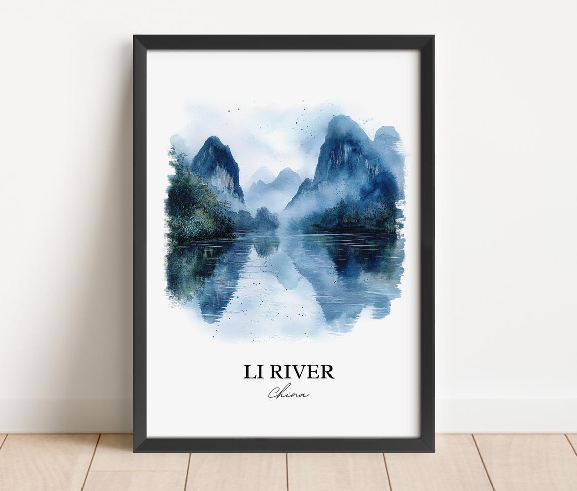 Li River China Karst Mountains Mist Watercolor Travel Poster - Image 2