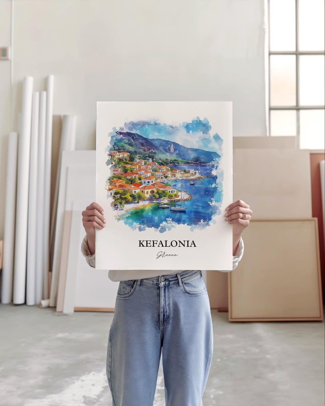 Kefalonia Argostolion Watercolor Travel Poster - Image 5