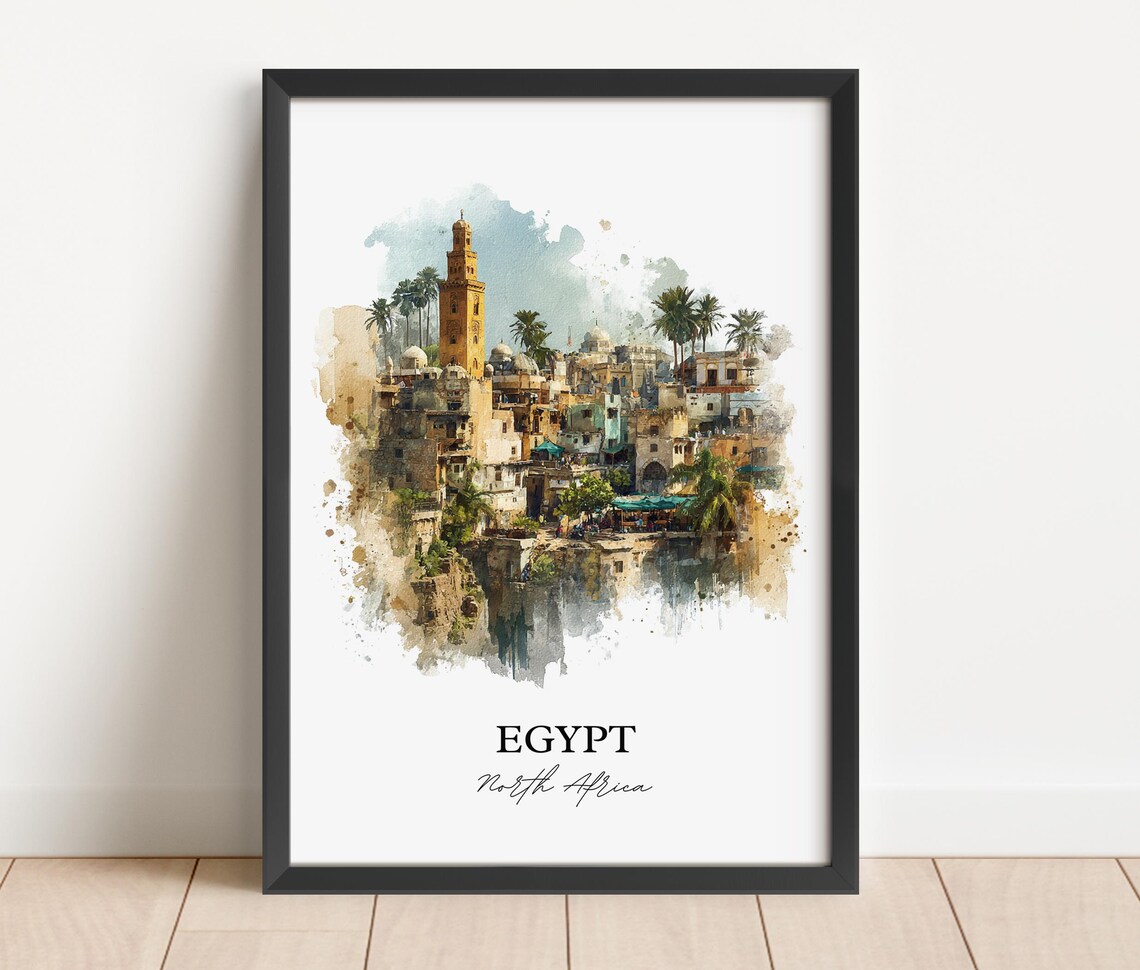 Egypt North Africa Golden Old Town Minaret Watercolor Travel Poster - Image 4