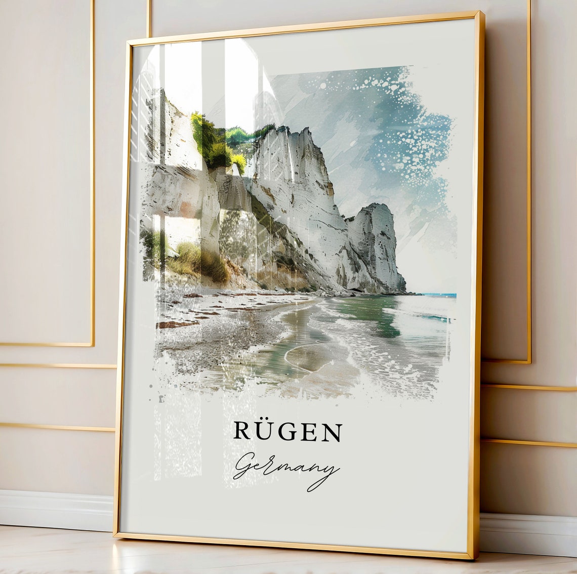 Rugen Germany Watercolor Chalk Cliffs Beach Scene Travel Poster - Image 4