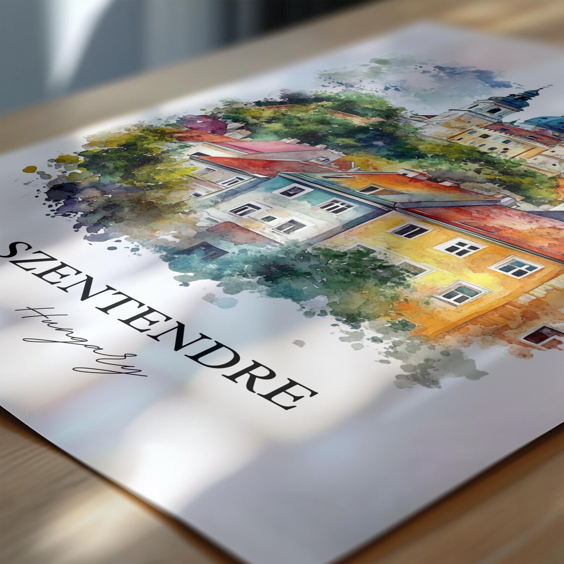 Szentendre Hungary Watercolor Hilltop Church Colorful Houses Poster - Image 6