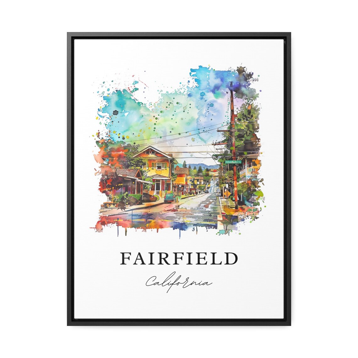 Fairfield California Watercolor Colorful Street Houses Scene Poster - Image 2