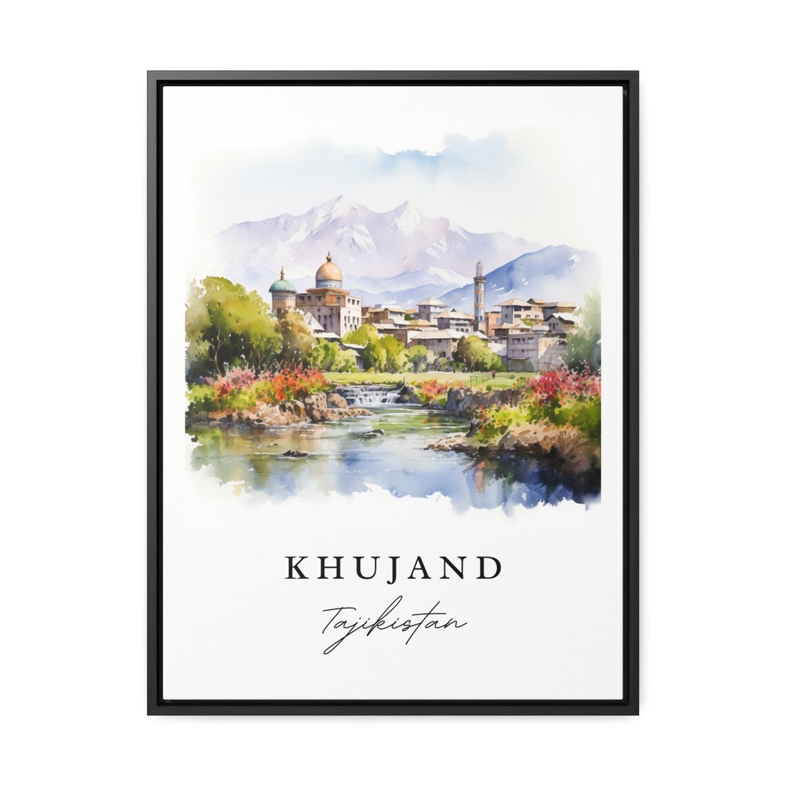Khujand Tajikistan Riverside Old Town Watercolor Travel Art Poster - Image 2