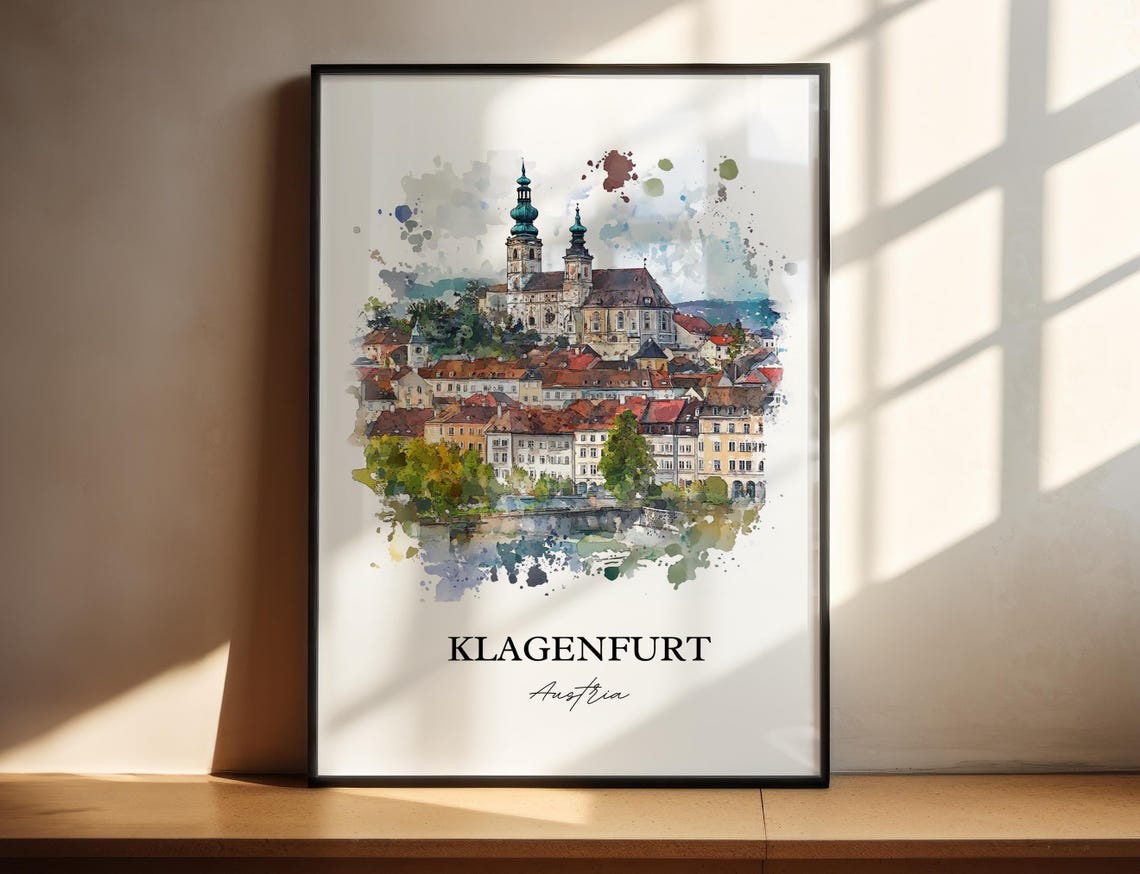 Klagenfurt Austria Old Town Skyline Watercolor Travel Poster
