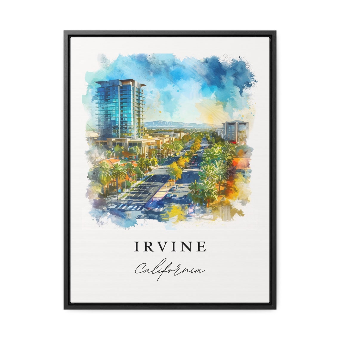 Irvine California City Boulevard Modern Skyline Watercolor Poster - Image 3