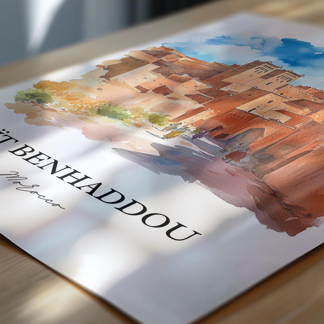 Ait Benhaddou Morocco Kasbah Fortress Watercolor Travel Poster - Image 7