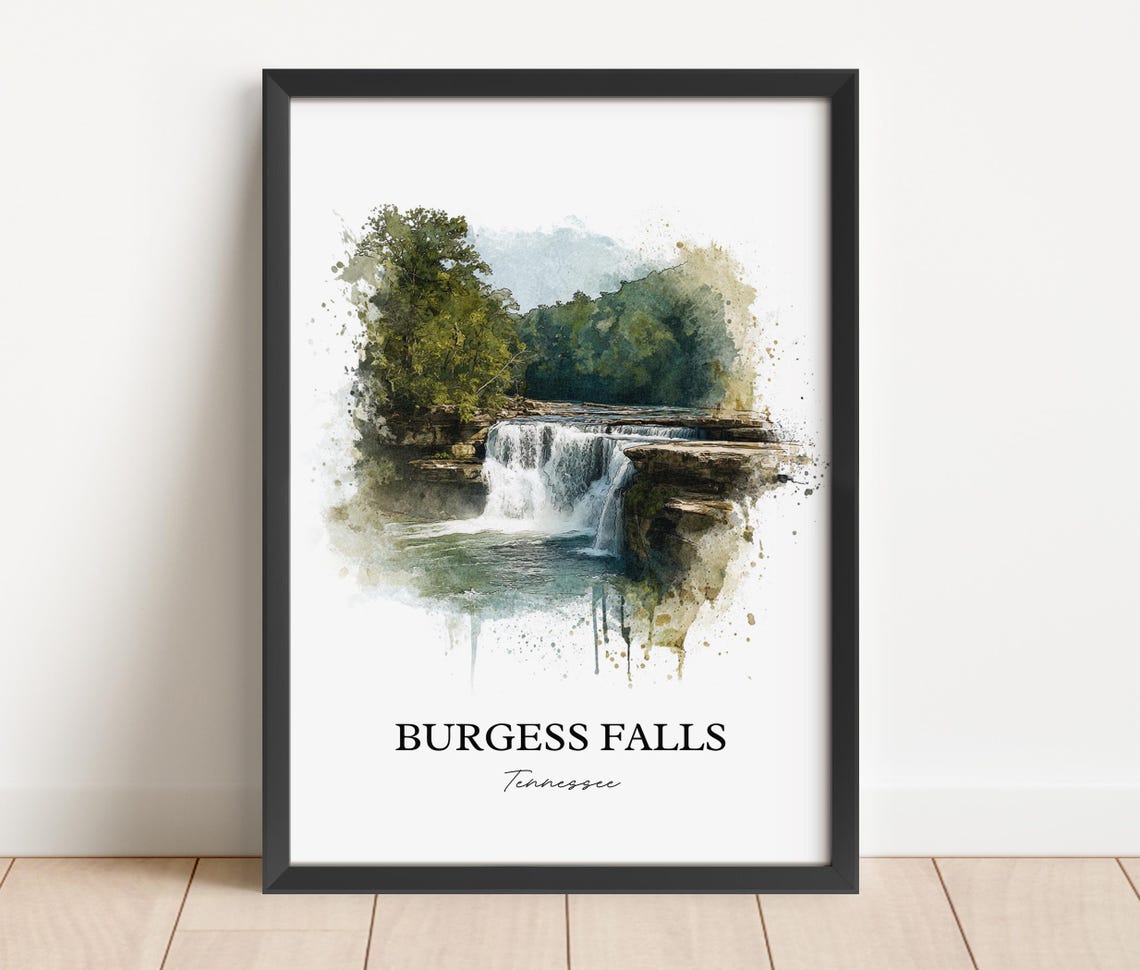 Burgess Falls Tennessee State Park Waterfall Watercolor Travel Poster - Image 4