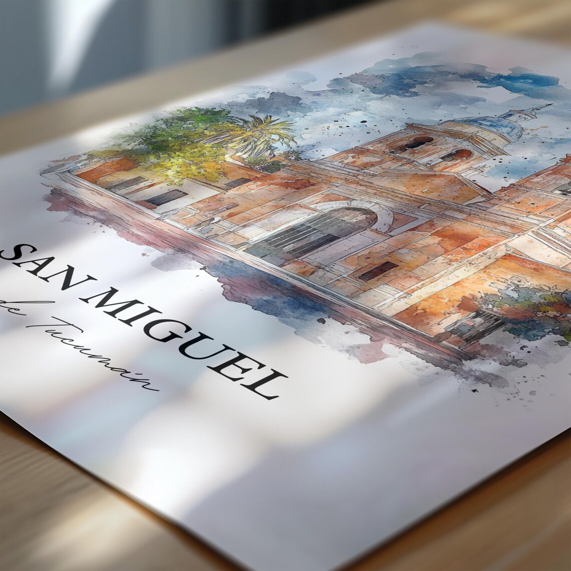 San Miguel de Tucuman Watercolor Church Domed Towers Scene Poster - Image 6