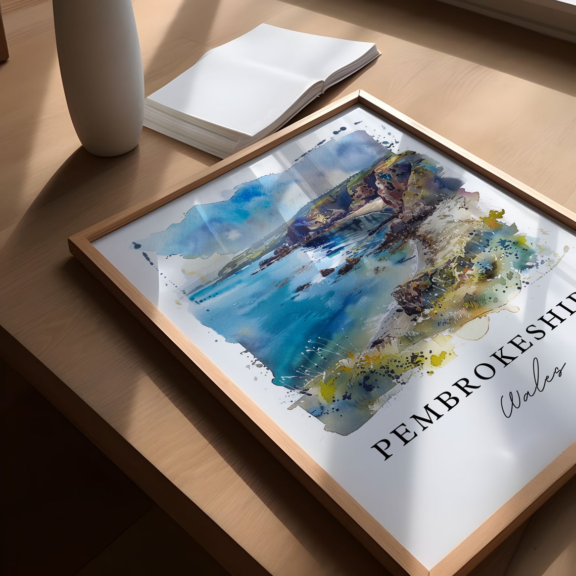 Pembrokeshire Wales Coastal Cliffs Cove Watercolor Travel Poster - Image 4