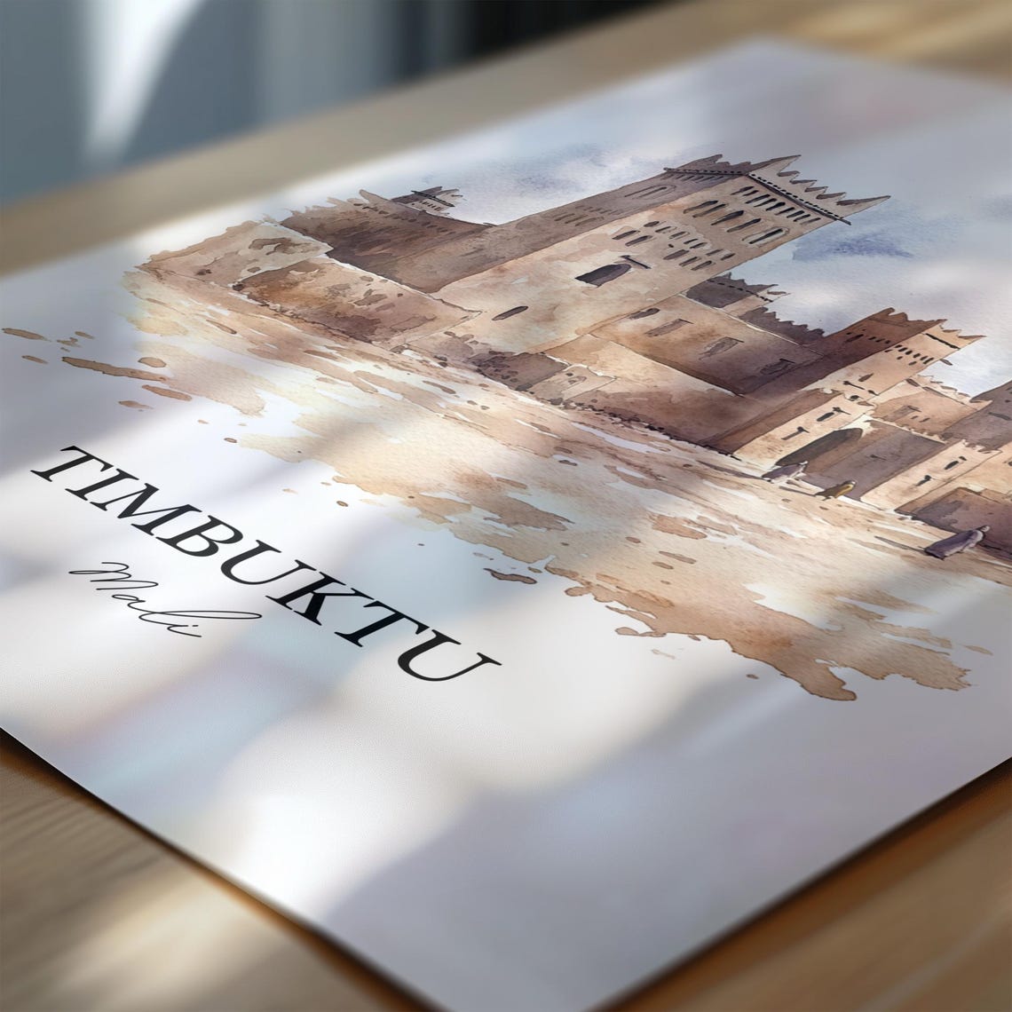 Timbuktu Mali Ancient Mosque Towers Desert Watercolor Poster - Image 6