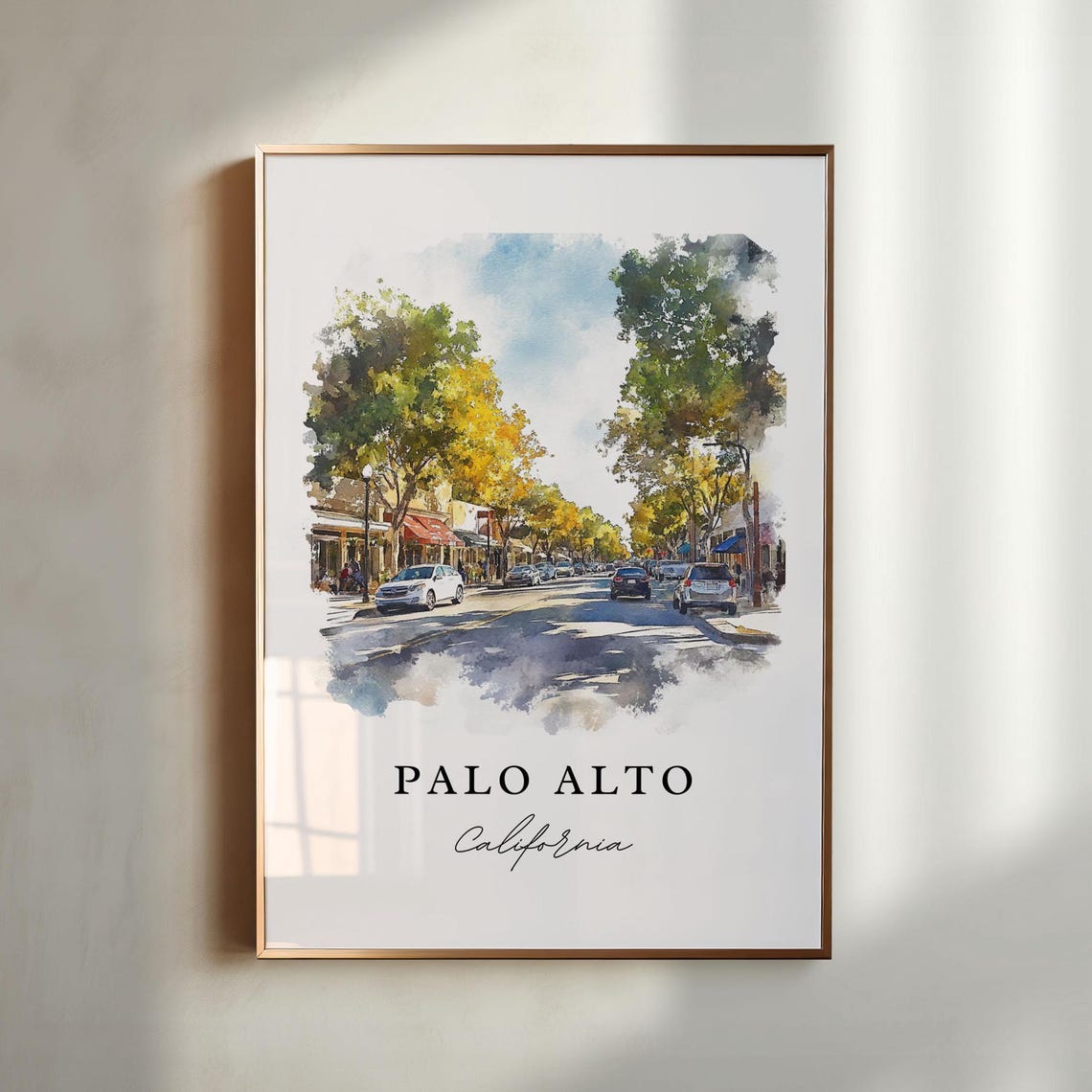 Palo Alto Wall Art Palo Alto Ca Print Palo Alto Watercolor Art Palo Alto California Gift Travel Print Travel Poster Housewarming Gift
