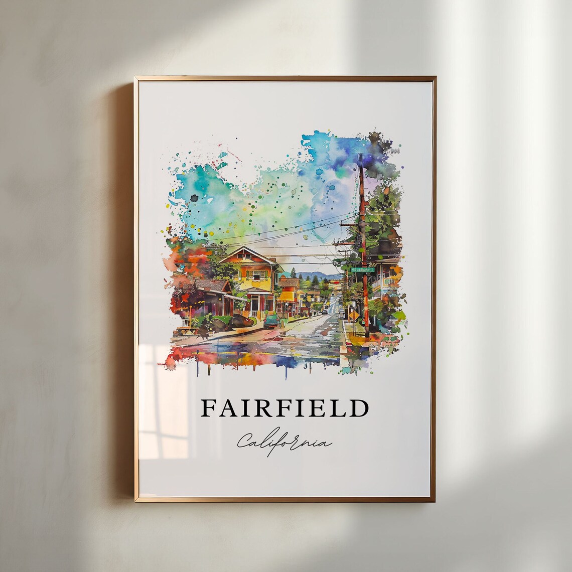 Fairfield California Watercolor Colorful Street Houses Scene Poster