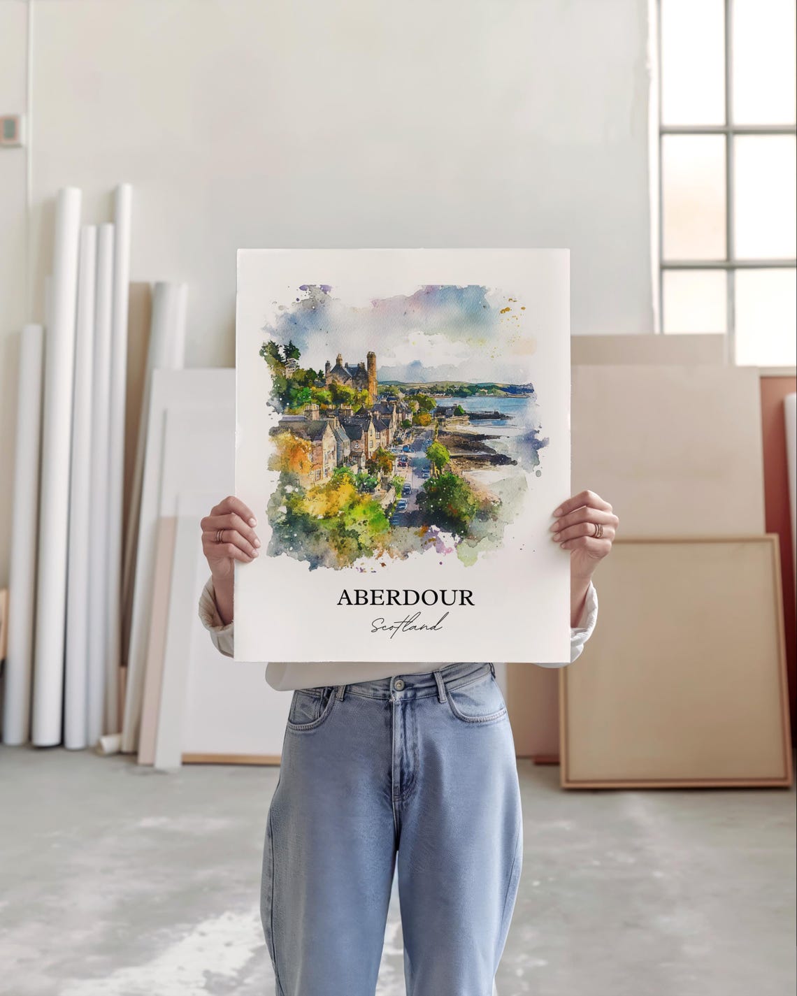 Aberdour Scotland Watercolor Coastal Village Street Castle Hill Poster - Image 4