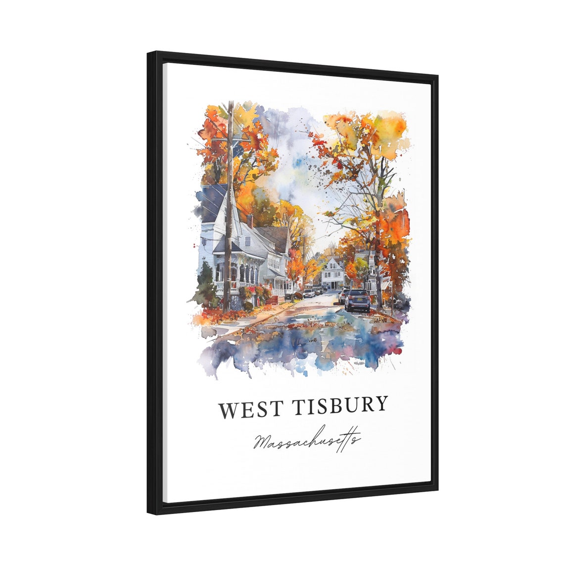West Tisbury Massachusetts Watercolor Fall Street Scene Art Poster - Image 2