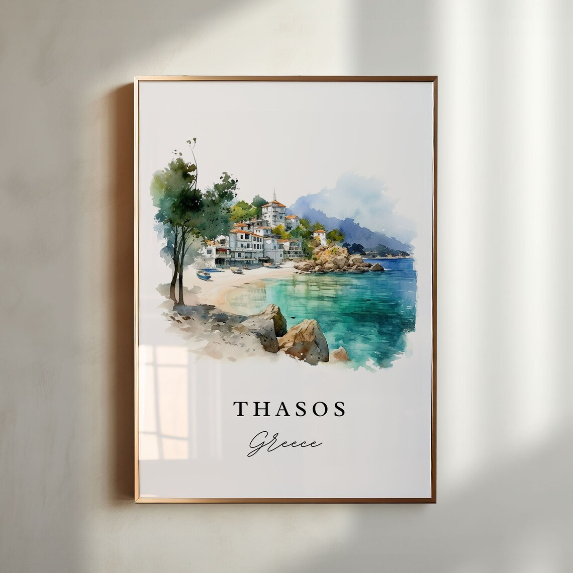 Thasos Greece Island Beach Cove Watercolor Aegean Travel Poster - Image 6