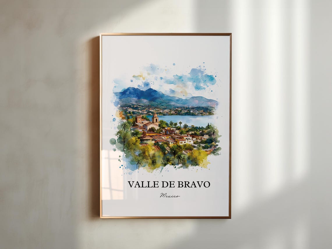 Valle De Bravo Wall Art Lake Avndaro Print Mexico Watercolor Gift Travel Poster Housewarming - Image 5
