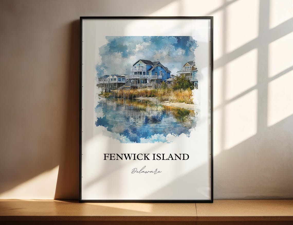 Fenwick Island Delaware Beach Houses Bayfront Watercolor Poster - Image 3