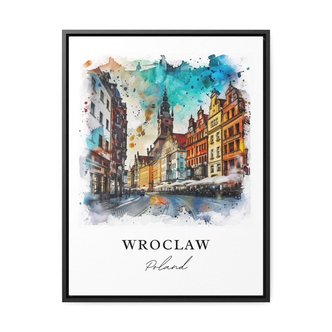 Wroclaw Poland Colorful Market Square Watercolor Travel Poster - Image 3
