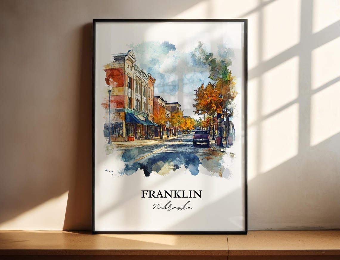 Franklin Nebraska Historic Street Watercolor Travel Gift Poster