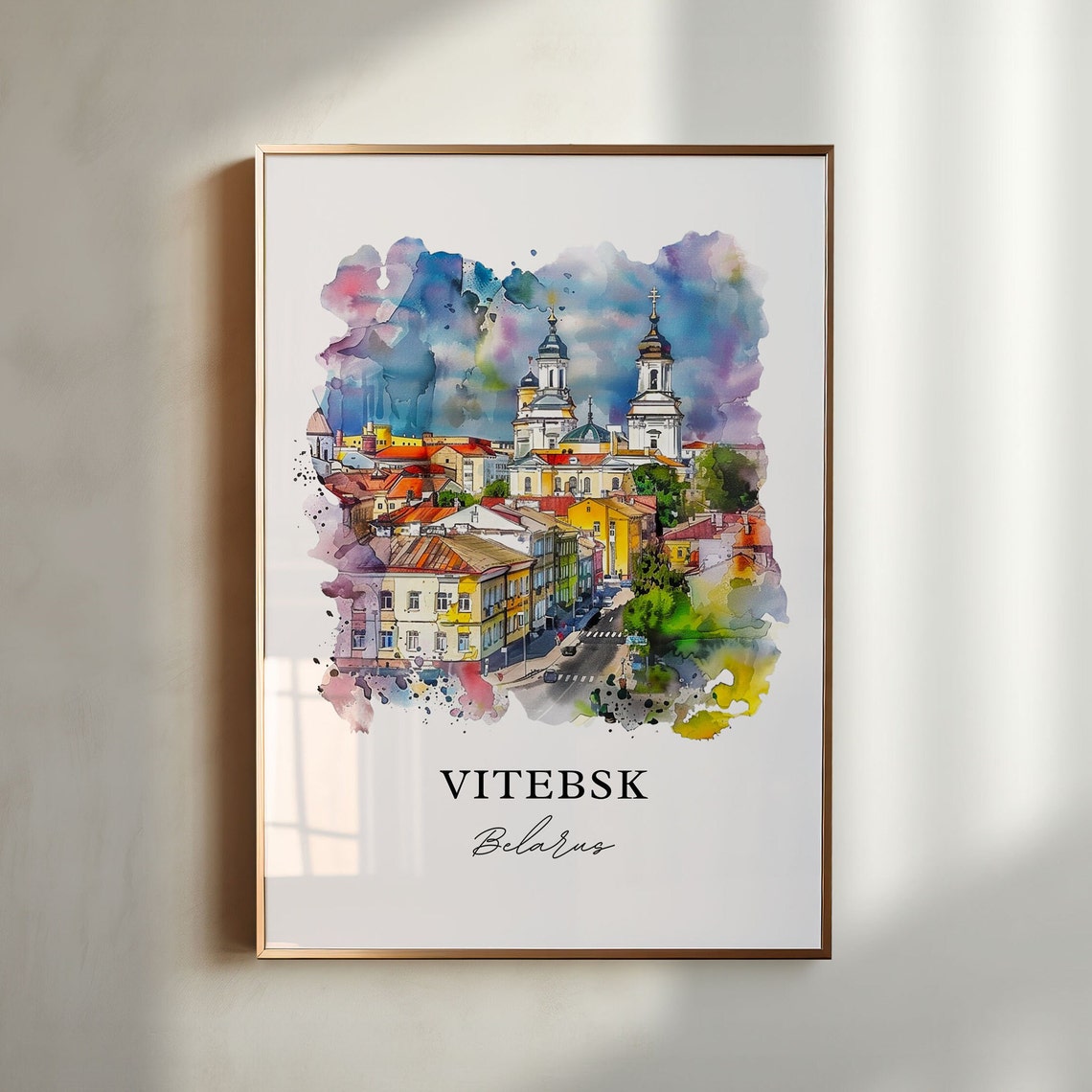 Vitebsk Belarus City Cathedral Towers Watercolor Historic Poster