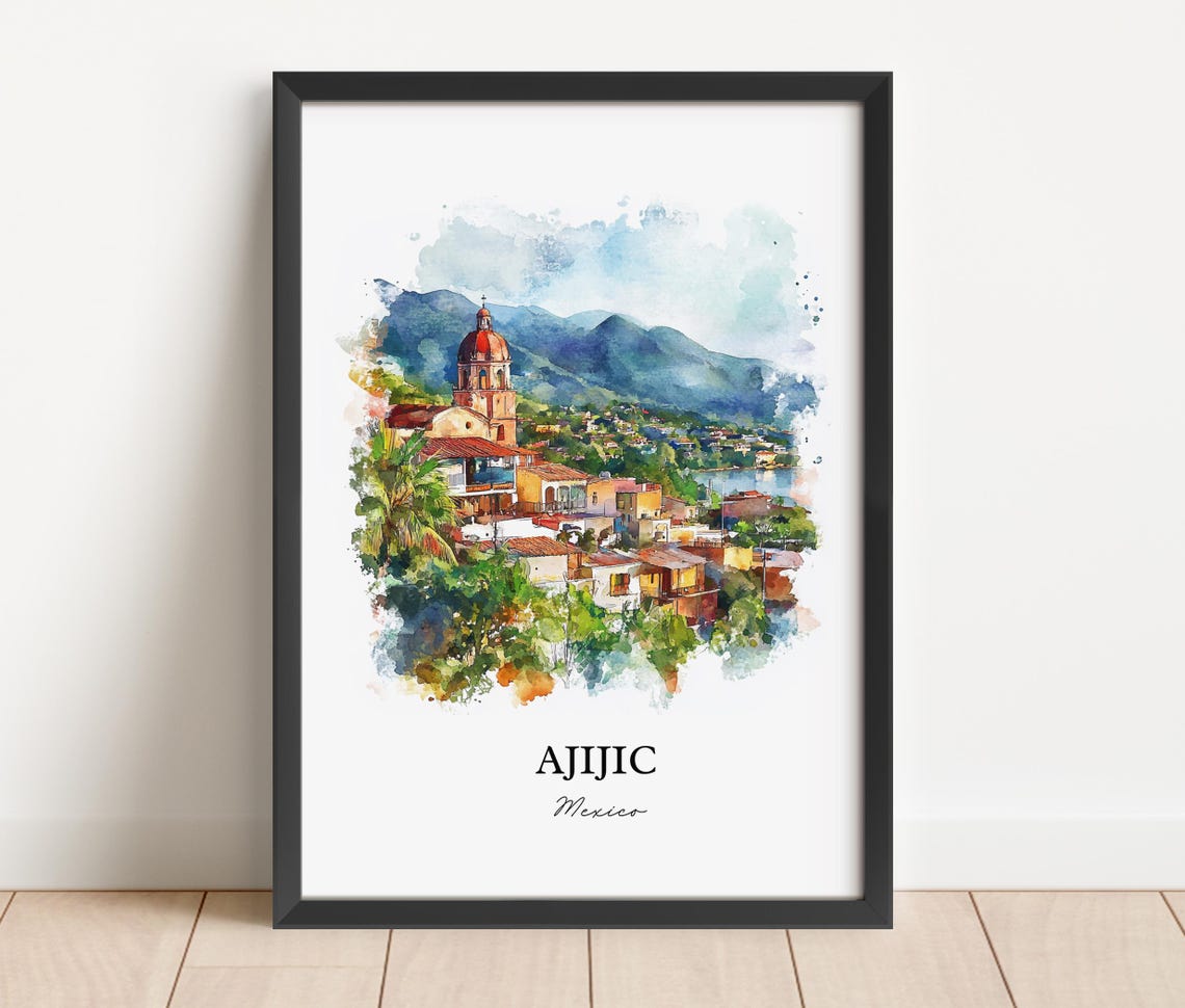 Ajijic Mexico Lake Chapala Church Watercolor Scenic Travel Poster - Image 5