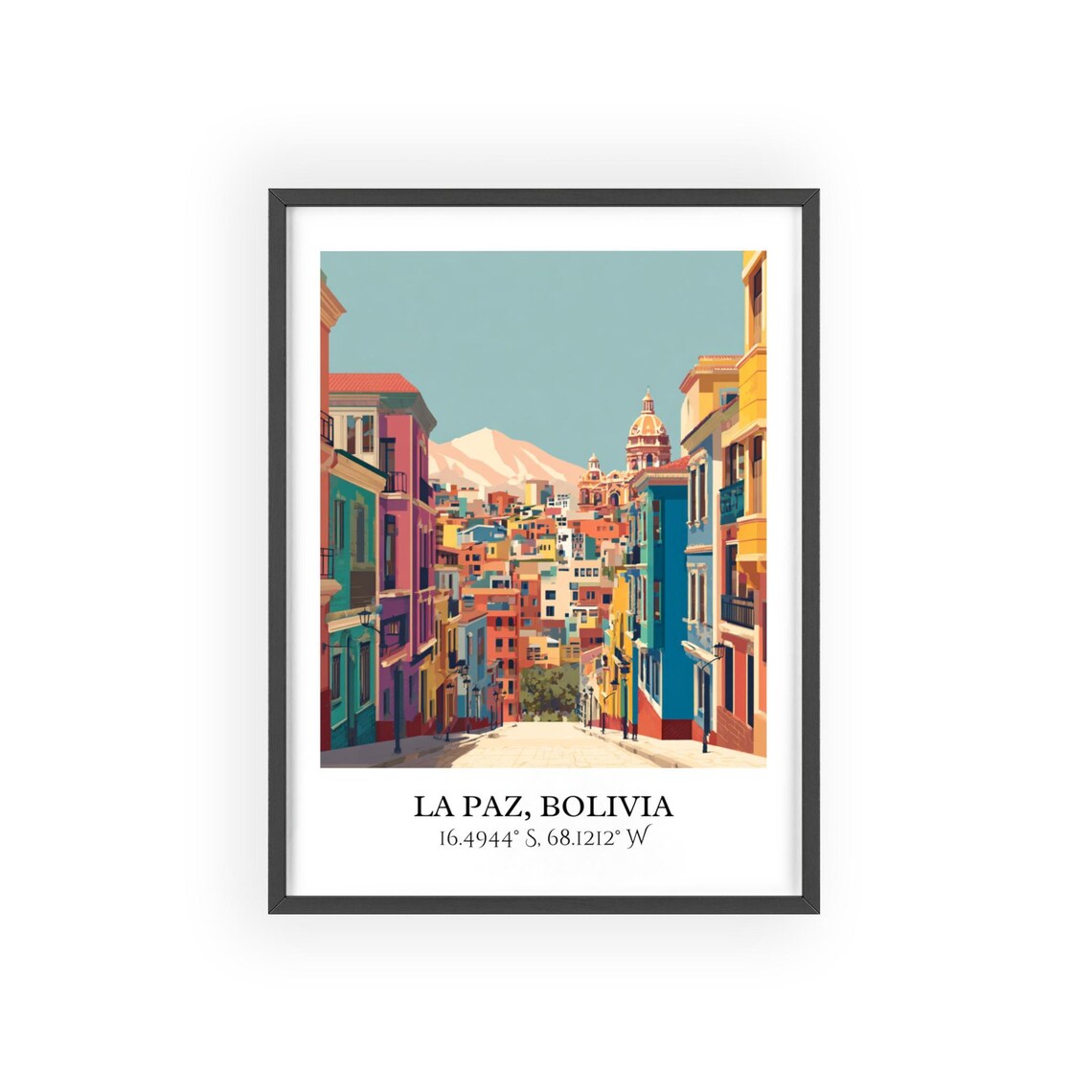 La Paz Bolivia Steep Colorful Street Cathedral Retro Travel Poster - Image 2