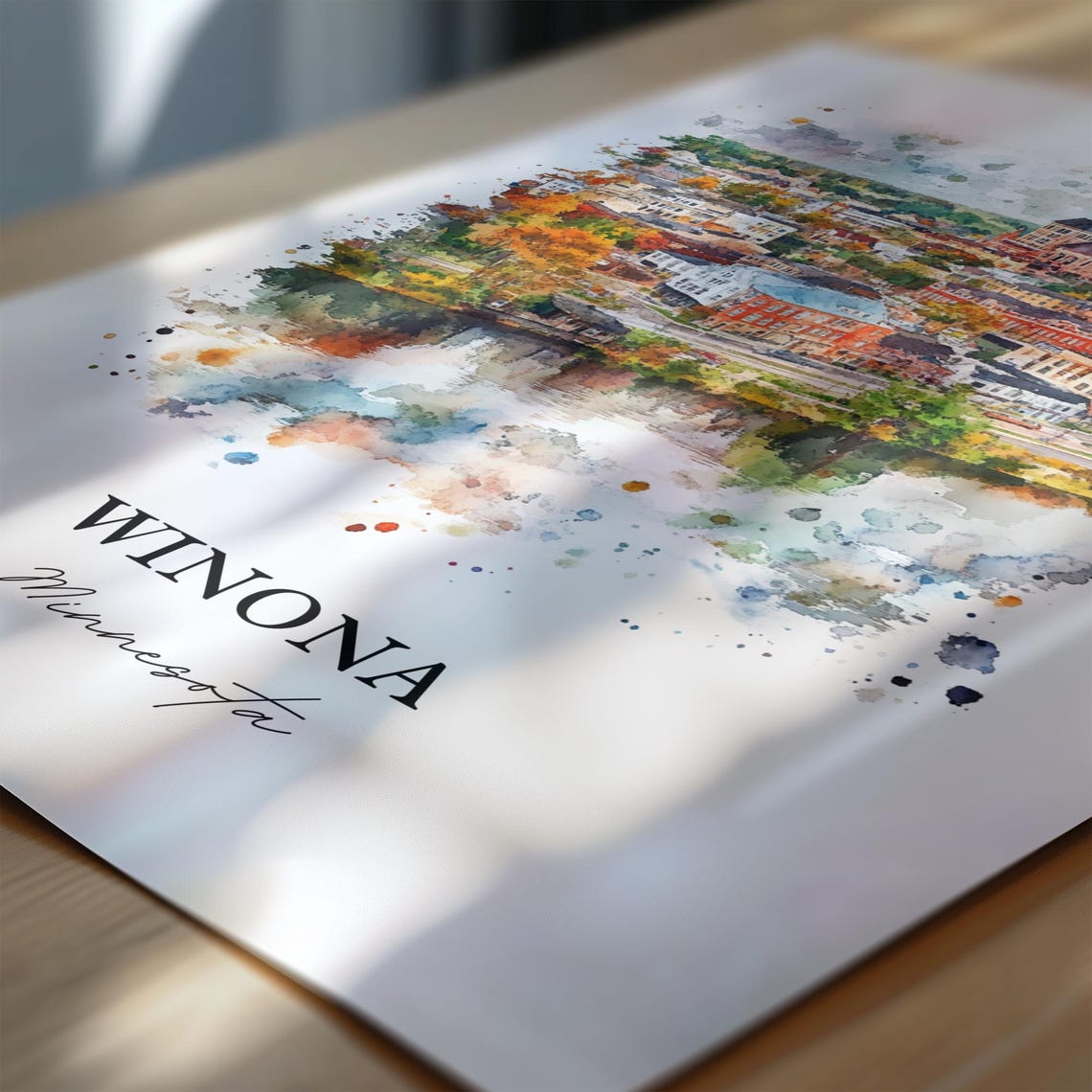 Winona Minnesota Riverfront Cityscape Watercolor Travel Gift Poster - Image 6